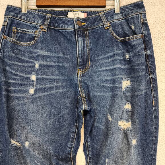 CAbi 100% Boyfriend Jeans Womens 12 34" Raw Hem Cropped Distressed Ripped 4152 - Picture 4 of 12